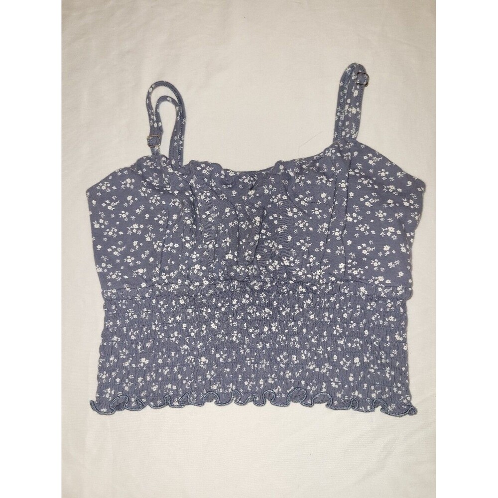 Hollister Size Small Slate Blue Floral Smocked Cami Tank Top